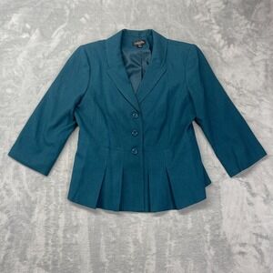Isabella Suits Blazer Jacket Womens 14 Teal Pleated Peak Lapel Single Breasted
